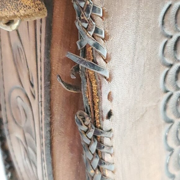 Vintage Leather Tooled Saddle Bag Purse Brown Floral Western Cowgirl Jo-O-Kay - Picture 6 of 16